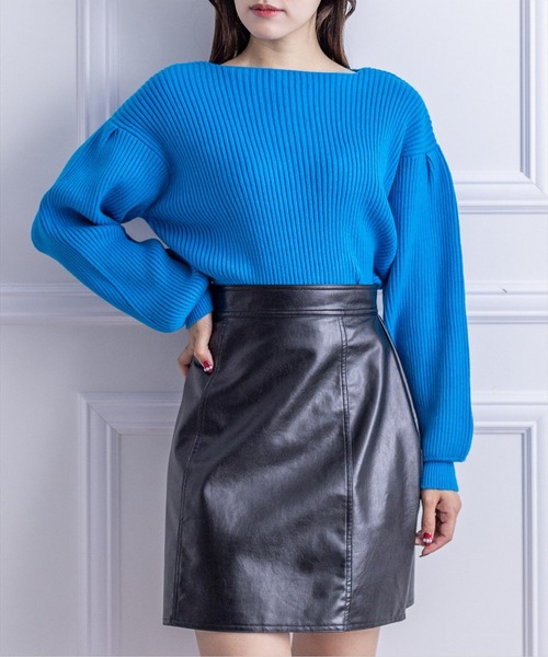 clear（クリア）の「ボートネックリブニットトップス（ニット/セーター・レディース・モカ/ブルー/アイボリー/マスタード/ブラック・F）」の4枚目の写真