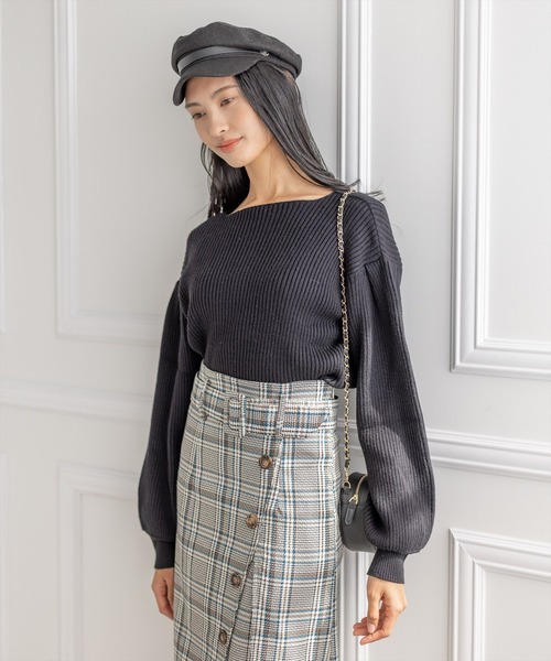 clear（クリア）の「ボートネックリブニットトップス（ニット/セーター・レディース・モカ/ブルー/アイボリー/マスタード/ブラック・F）」の19枚目の写真