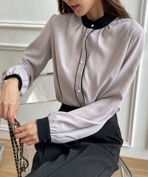 Coo+i(クーイ)の「配色バイカラーブラウス(シャツ/ブラウス・レディース・モカ/ブラック/ベージュ/ホワイト/グレー・M/L)」の10枚目の写真