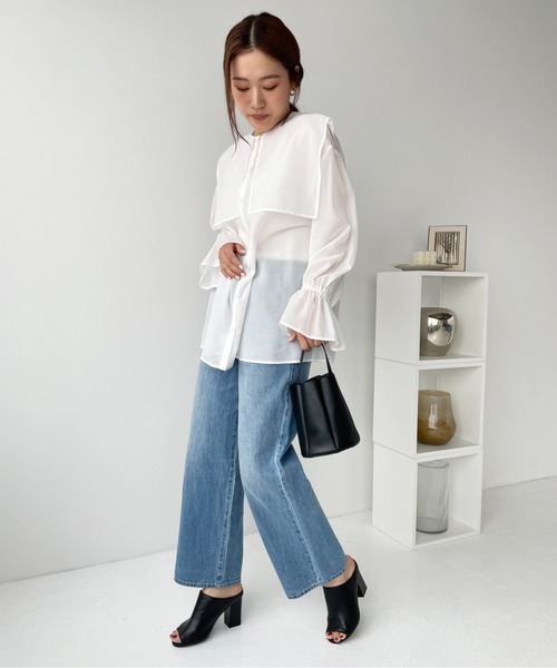 Meli rich(メリーリッチ)の「セーラーカラーブラウス(シャツ/ブラウス・レディース・ホワイト/ライトベージュ/ブラック/オフホワイト/ブルー・MEDIUM)」の22枚目の写真