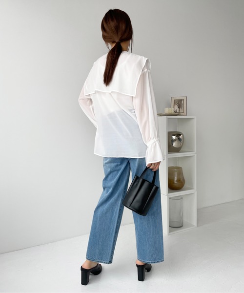 Meli rich(メリーリッチ)の「セーラーカラーブラウス(シャツ/ブラウス・レディース・ホワイト/ライトベージュ/ブラック/オフホワイト/ブルー・MEDIUM)」の21枚目の写真