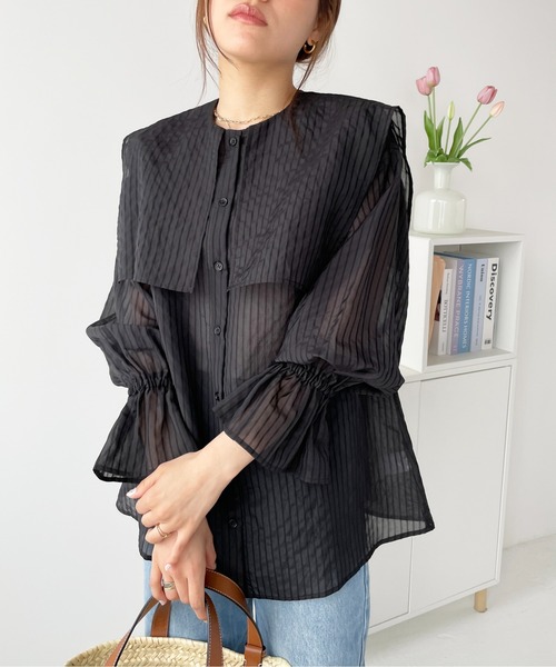 Meli rich(メリーリッチ)の「セーラーカラーブラウス(シャツ/ブラウス・レディース・ホワイト/ライトベージュ/ブラック/オフホワイト/ブルー・MEDIUM)」の14枚目の写真