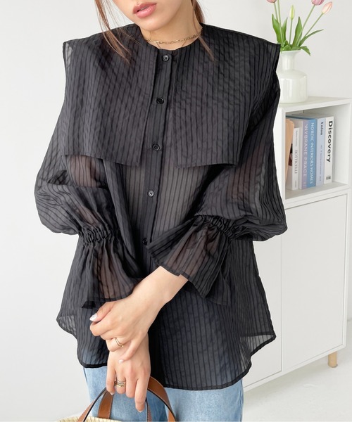 Meli rich(メリーリッチ)の「セーラーカラーブラウス(シャツ/ブラウス・レディース・ホワイト/ライトベージュ/ブラック/オフホワイト/ブルー・MEDIUM)」の13枚目の写真