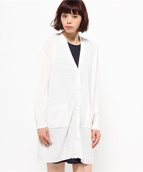 NATURAL BEAUTY BASIC（ナチュラルビューティーベーシック）の「片畦ロングカーディガン（カーディガン/ボレロ・レディース・グレー/ホワイト系その他/ネイビー・MEDIUM）」の2枚目の写真