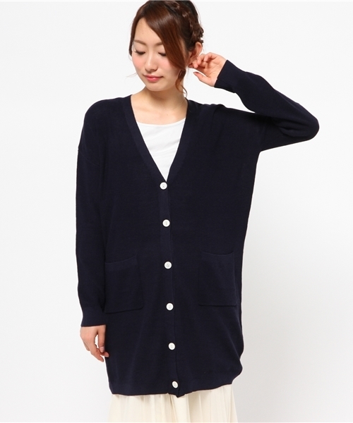 NATURAL BEAUTY BASIC（ナチュラルビューティーベーシック）の「片畦ロングカーディガン（カーディガン/ボレロ・レディース・グレー/ホワイト系その他/ネイビー・MEDIUM）」の3枚目の写真