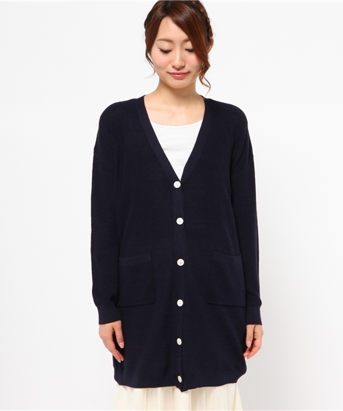 NATURAL BEAUTY BASIC（ナチュラルビューティーベーシック）の「片畦ロングカーディガン（カーディガン/ボレロ・レディース・グレー/ホワイト系その他/ネイビー・MEDIUM）」の4枚目の写真