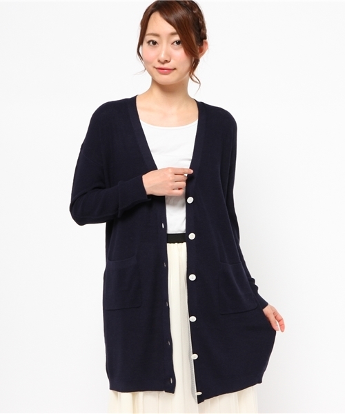 NATURAL BEAUTY BASIC（ナチュラルビューティーベーシック）の「片畦ロングカーディガン（カーディガン/ボレロ・レディース・グレー/ホワイト系その他/ネイビー・MEDIUM）」の8枚目の写真