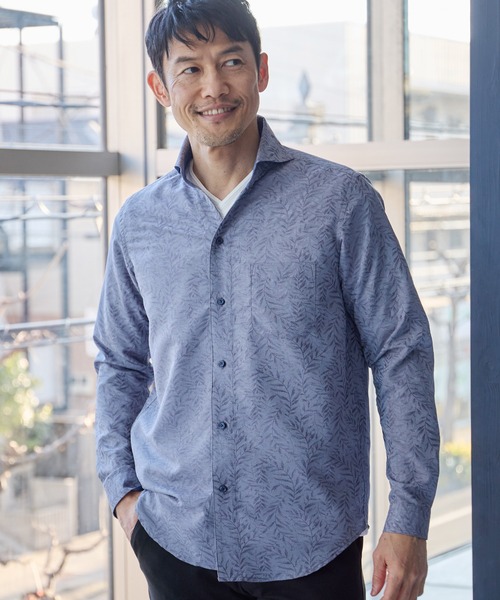 UNION STATION（ユニオンステーション）の「リネンライクエアリージャガードカッタウェイカラーシャツ（シャツ/ブラウス・メンズ・カーキ/ベージュ/ネイビー・M/L/LL）」の3枚目の写真