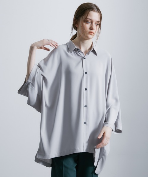 JUNRED（ジュンレッド）の「ドレープビッグポンチョシャツ（シャツ/ブラウス・メンズ・グリーン/ライトグレー/ホワイト/ブラウン・S/M/L）」の7枚目の写真