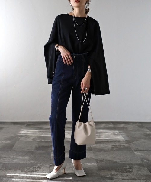 Bonjour Sagan(ボンジュールサガン)の「ウエストカットオフストレートデニムパンツ(デニムパンツ・レディース・ブルー/ネイビー・FREE)」の5枚目の写真
