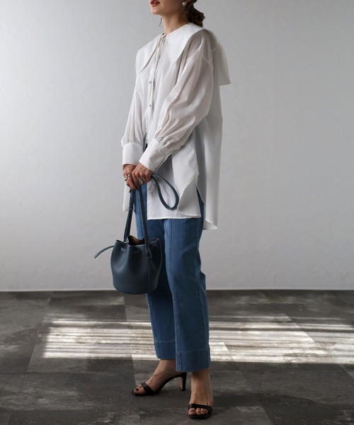 Bonjour Sagan(ボンジュールサガン)の「ウエストカットオフストレートデニムパンツ(デニムパンツ・レディース・ブルー/ネイビー・FREE)」の15枚目の写真