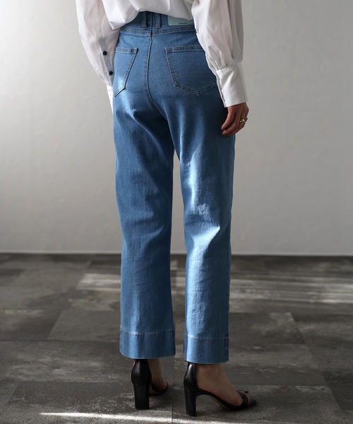 Bonjour Sagan(ボンジュールサガン)の「ウエストカットオフストレートデニムパンツ(デニムパンツ・レディース・ブルー/ネイビー・FREE)」の6枚目の写真