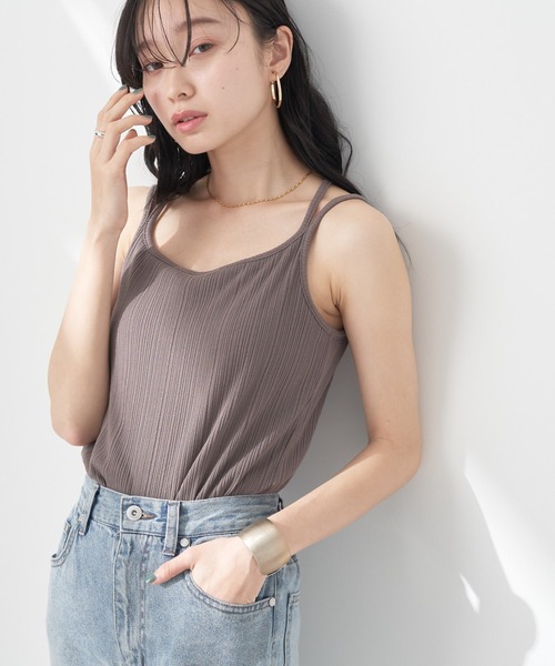 earth music&ecology（アースミュージックアンドエコロジー）の「バッククロスキャミソール（インナーウェア/肌着・レディース・モカ/ブラック/オフホワイト/サックスブルー・S/M）」の4枚目の写真