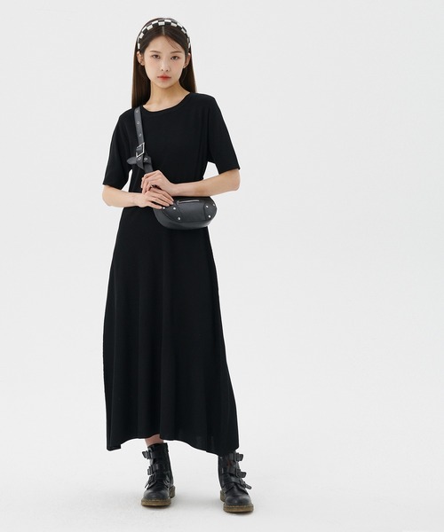 バックパールサマーニットフレアワンピース