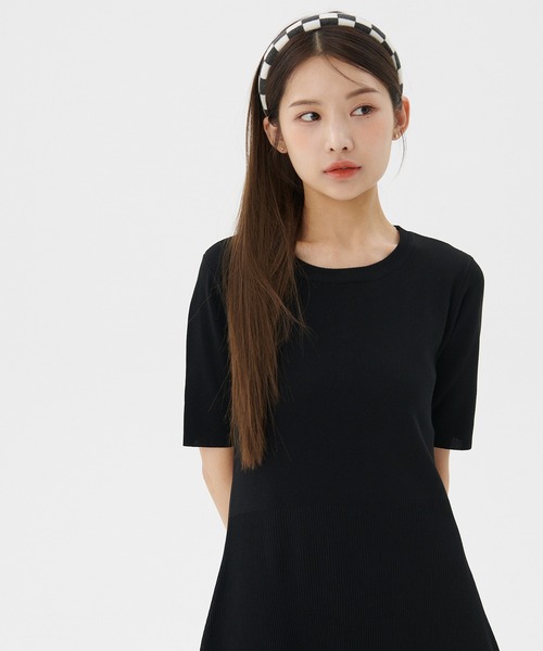 バックパールサマーニットフレアワンピース