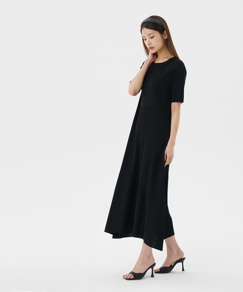 バックパールサマーニットフレアワンピース