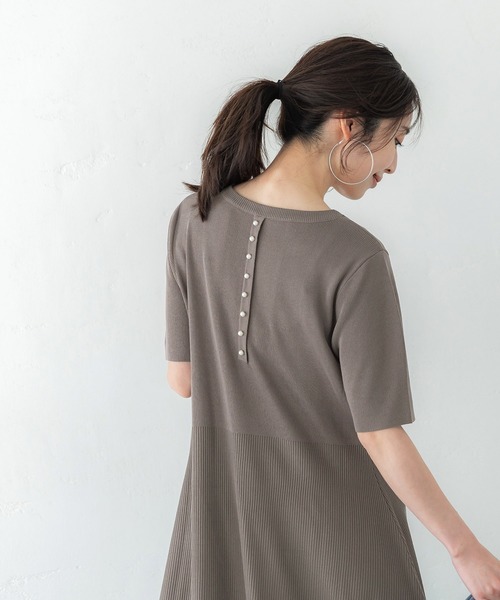 バックパールサマーニットフレアワンピース