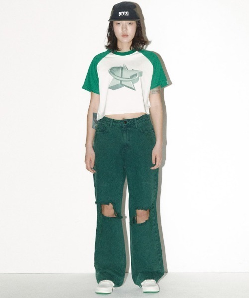 ISTKUNST(イストクンスト)の「A'GEM/9 × .kom『ISTKUNST/イストクンスト』3D STAR RAGLAN CROP TEE/3Dスター ラグランクロッ プ 半袖 カットソー(Tシャツ/カットソー・メンズ・アイボリー/ライトブルー・FREE)」の13枚目の写真