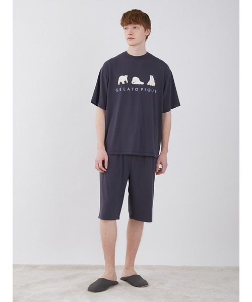 ジェラートピケオム　UNISEXシロクマワンポイントビッグTシャツ＆ハーフパンツ ジェラートピケオム UNISEXシロクマワンポイントビッグTシャツ