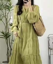 皺加工ティアードワンピース