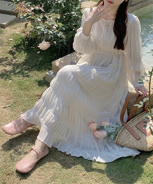 Dream garden(ドリームガーデン)の「皺加工ティアードワンピース(ワンピース・レディース・マスタード/ライトグリーン/ライトベージュ・L/M)」の15枚目の写真