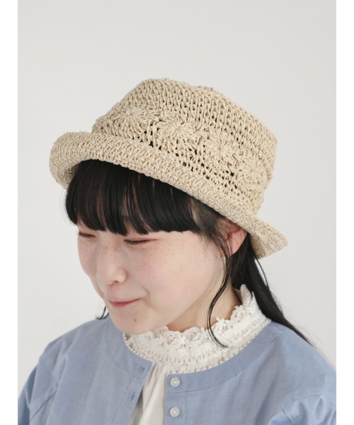 Samansa Mos2（サマンサ モスモス）の「柄編みバケットハット（ハット・レディース・オフホワイト/チャコール・ﾌﾘ-）」の4枚目の写真