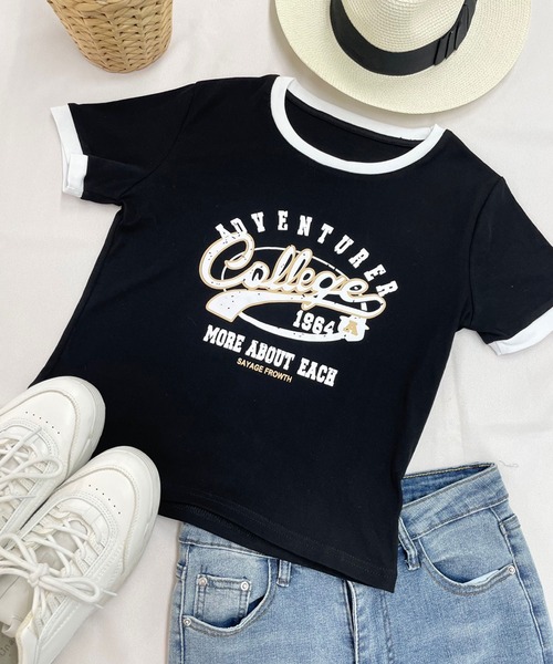 SPIGA(スピーガ)の「CollegeロゴプリントTシャツ(Tシャツ/カットソー・レディース・ホワイト/ブラック/カーキ/ピンク系その他・FREE)」の2枚目の写真
