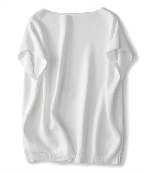 BLANC FICELLE（ブランフィセル）の「半袖ボートネックニット（Tシャツ/カットソー・レディース・アイボリー/サックスブルー/ベージュ/ブラック・F）」の11枚目の写真