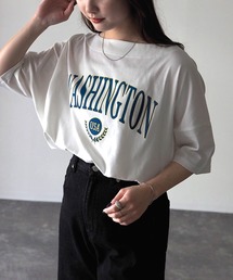 WASHINGTON プリント ボートネックTシャツ