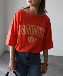 WASHINGTON プリント ボートネックTシャツ