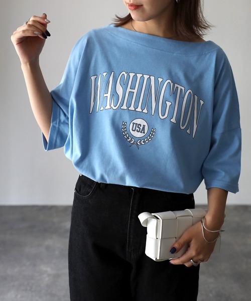 Riberry(リベリー)の「WASHINGTON プリント ボートネックTシャツ(Tシャツ/カットソー・レディース・チャコールグレー/オフホワイト/ライトイエロー/オレンジ/ブルー・FREE)」の19枚目の写真