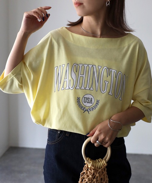 Riberry(リベリー)の「WASHINGTON プリント ボートネックTシャツ(Tシャツ/カットソー・レディース・チャコールグレー/オフホワイト/ライトイエロー/オレンジ/ブルー・FREE)」の22枚目の写真