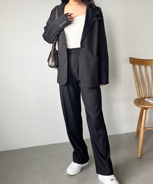CLEA(クレア)の「【2点SET】オーバーサイズジャケット+タックワイドパンツ セットアップ(セットアップ・レディース・ベージュ/ブラック・L/M)」の22枚目の写真