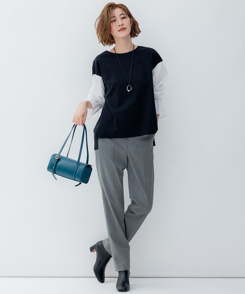23区（ニジュウサンク）の「【洗える】チェックストレッチ テーパードパンツ（その他パンツ・レディース・ブラック系3/ダークブラウン系3・50/48/46/44）」の4枚目の写真