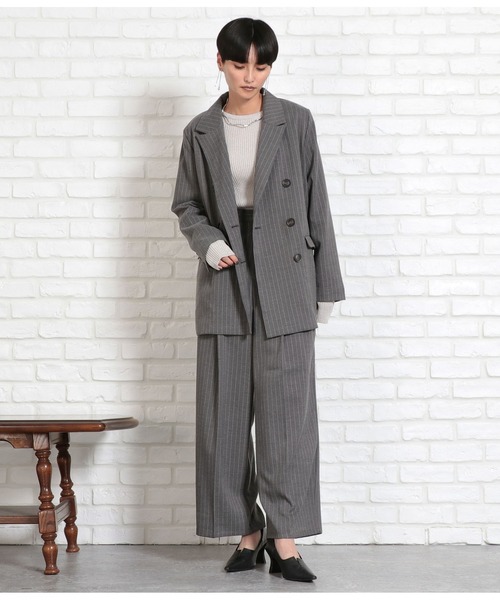 Settimissimo（セッティミッシモ）の「ピンストライプウエストタックワイドパンツ（その他パンツ・レディース・グレー/ネイビー・FREE）」の7枚目の写真