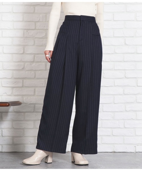 Settimissimo（セッティミッシモ）の「ピンストライプウエストタックワイドパンツ（その他パンツ・レディース・グレー/ネイビー・FREE）」の9枚目の写真