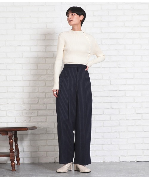 Settimissimo（セッティミッシモ）の「ピンストライプウエストタックワイドパンツ（その他パンツ・レディース・グレー/ネイビー・FREE）」の11枚目の写真