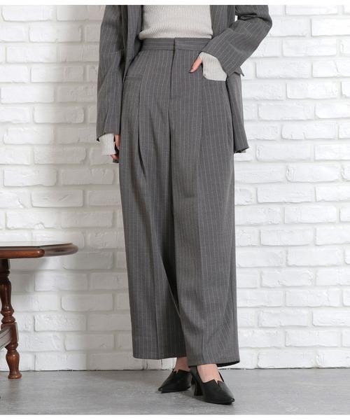 Settimissimo（セッティミッシモ）の「ピンストライプウエストタックワイドパンツ（その他パンツ・レディース・グレー/ネイビー・FREE）」の3枚目の写真