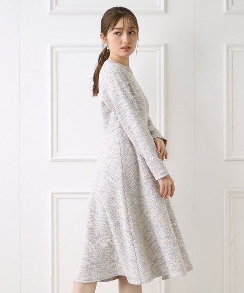 希少✨美品✨ルネ　TISSUE ラメツイードワンピース　プリーツフレア　白　L 希少✨美品✨ルネ TISSUE ラメツイードワンピース プリーツフレア 白 L