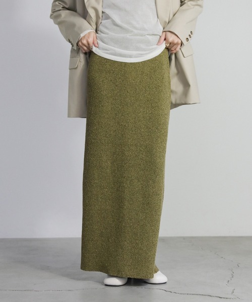 select MOCA（セレクトモカ）の「メランジリブニットロングスカート（スカート・レディース・カーキオリーブ/グレー・SMALL/MEDIUM）」の3枚目の写真
