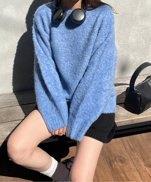 LE MORE(リモア)の「ウールシャギーニット(ニット/セーター・レディース・ブルー/チャコール/グレー・FREE)」の3枚目の写真