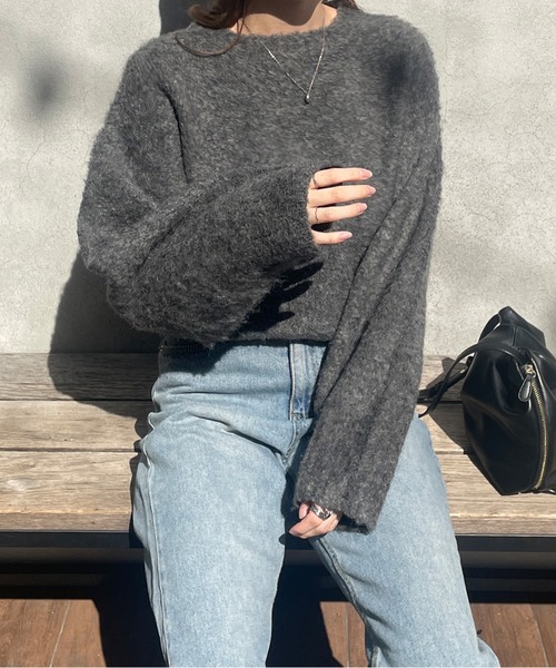 LE MORE(リモア)の「ウールシャギーニット(ニット/セーター・レディース・ブルー/チャコール/グレー・FREE)」の2枚目の写真