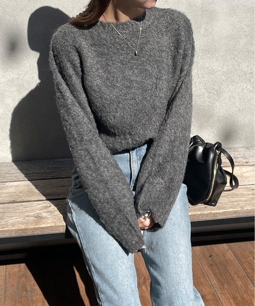 LE MORE(リモア)の「ウールシャギーニット(ニット/セーター・レディース・ブルー/チャコール/グレー・FREE)」の8枚目の写真