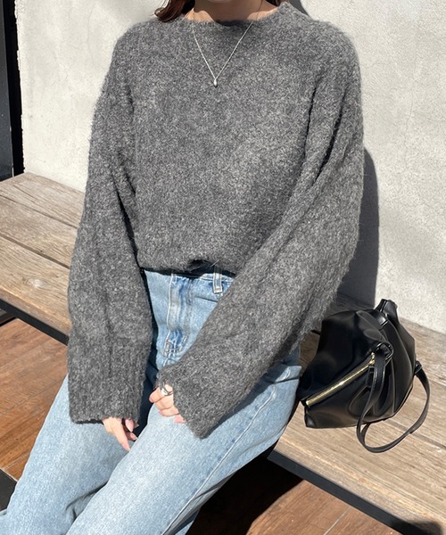 LE MORE(リモア)の「ウールシャギーニット(ニット/セーター・レディース・ブルー/チャコール/グレー・FREE)」の12枚目の写真