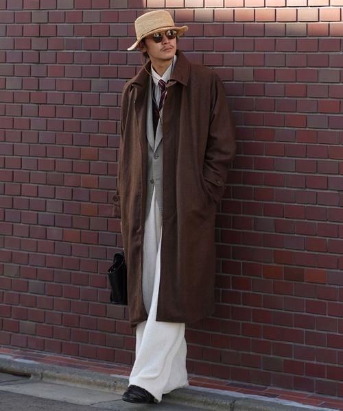 INTERPLAY(インタープレイ)の「【INTERPLAY x TAKERU】ヘリンボーンロング コート(ステンカラーコート・メンズ・ブラック/ブラウン・FREE)」の4枚目の写真