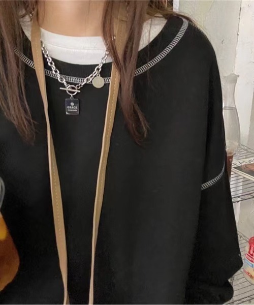 sakishimatokyo（サキシマトーキョー）の「アウトステッチトレーナー/スウェット/ユニセックス（スウェット・レディース・ブラック/ベージュ/グレー/ホワイト/ネイビー・FREE）」の8枚目の写真