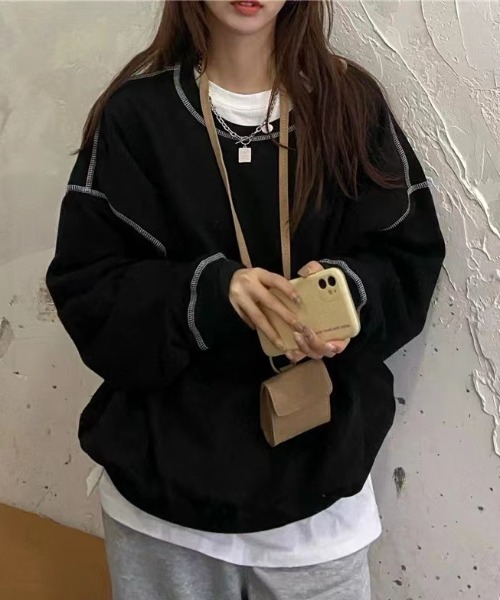 sakishimatokyo（サキシマトーキョー）の「アウトステッチトレーナー/スウェット/ユニセックス（スウェット・レディース・ブラック/ベージュ/グレー/ホワイト/ネイビー・FREE）」の9枚目の写真