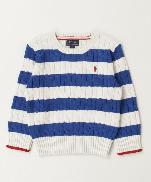 ストライプド ケーブルニット コットン セーター（ニット/セーター  