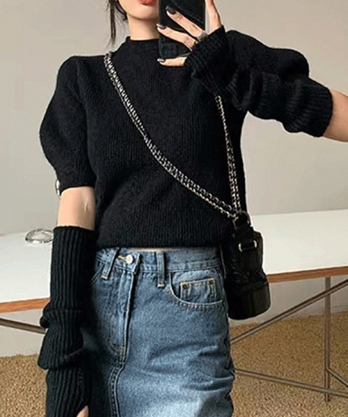 Miniministore(ミニミニストア)の「アームォーマー ニットトップス 韓国風(ニット/セーター・レディース・ミント/ベージュ/ワインレッド/オフホワイト/ブラック/ラベンダー・フリー)」の11枚目の写真