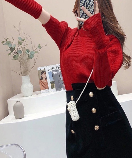 Miniministore(ミニミニストア)の「アームォーマー ニットトップス 韓国風(ニット/セーター・レディース・ミント/ベージュ/ワインレッド/オフホワイト/ブラック/ラベンダー・フリー)」の14枚目の写真